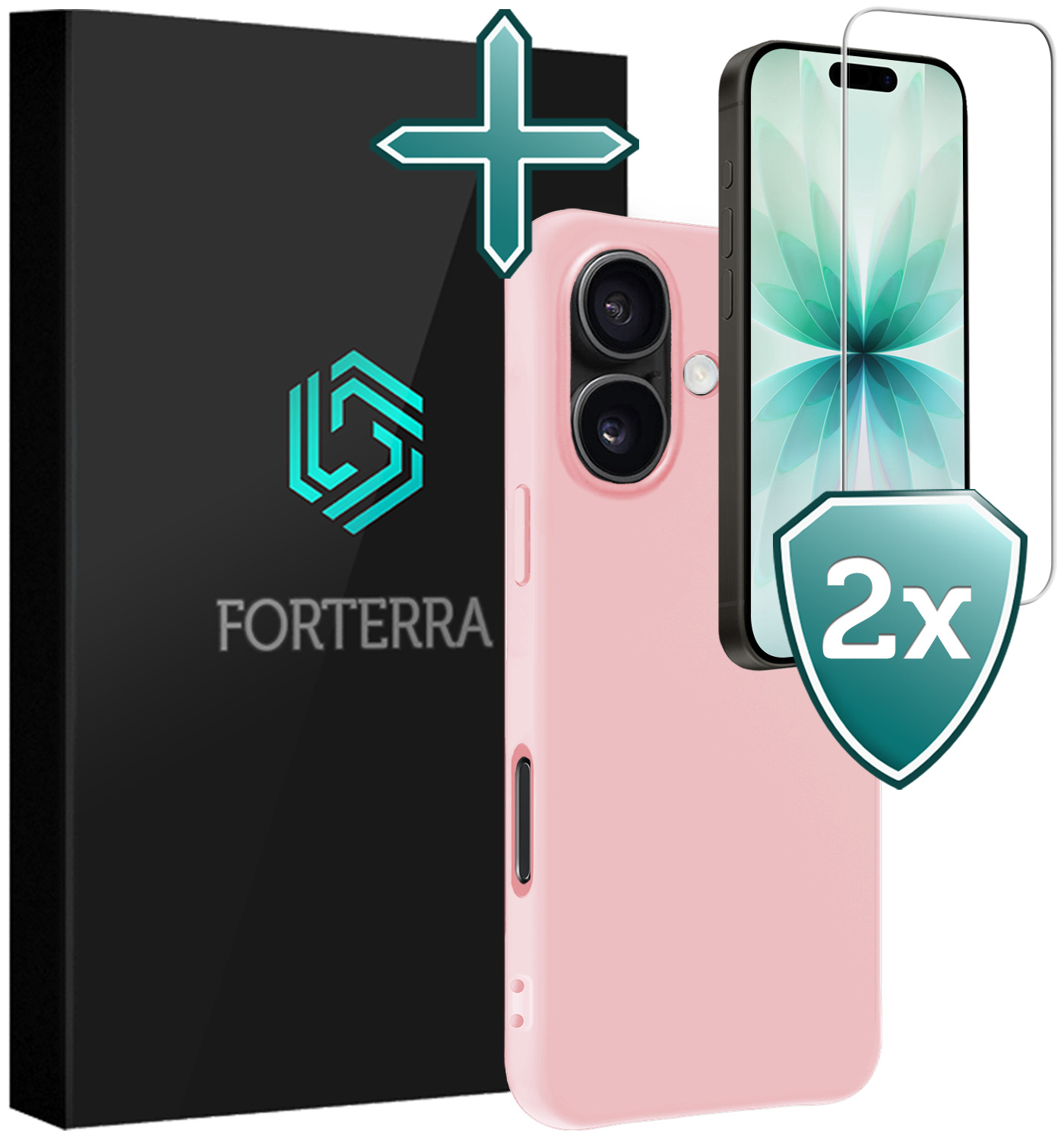 Forterra Forterra iPhone 17 Hoesje Siliconen Met 2x Screenprotector Met Dichte Notch - Lichtroze