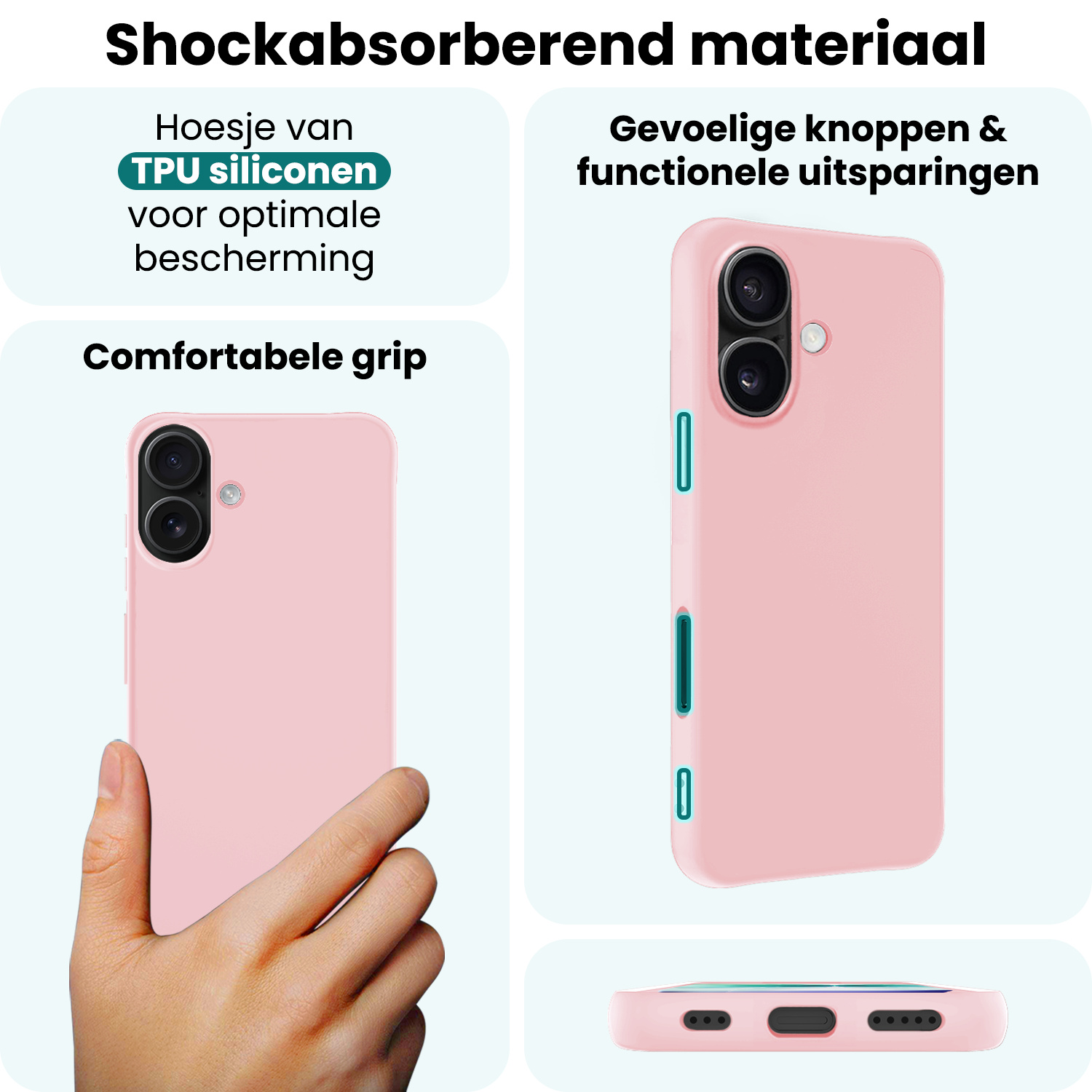 Forterra Forterra iPhone 17 Hoesje Siliconen Met 2x Screenprotector Met Dichte Notch - Lichtroze