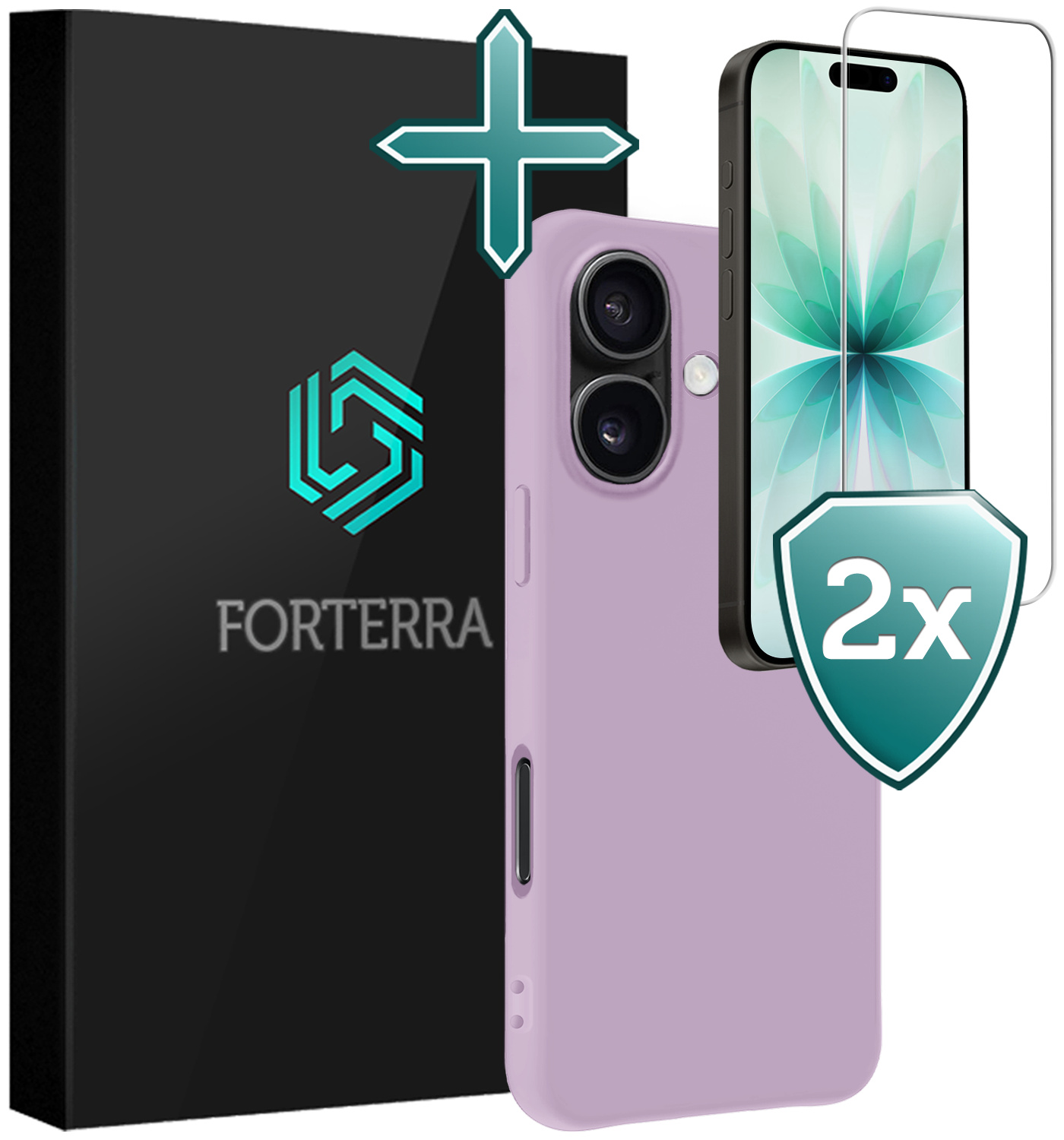 Forterra Forterra iPhone 17 Hoesje Siliconen Met 2x Screenprotector Met Dichte Notch - Lila