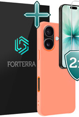 Forterra Forterra iPhone 17 Hoesje Siliconen Met 2x Screenprotector Met Dichte Notch - Perzik