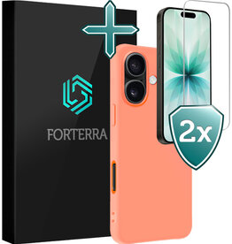 Forterra Forterra iPhone 17 Hoesje Siliconen Met 2x Screenprotector Met Dichte Notch - Perzik