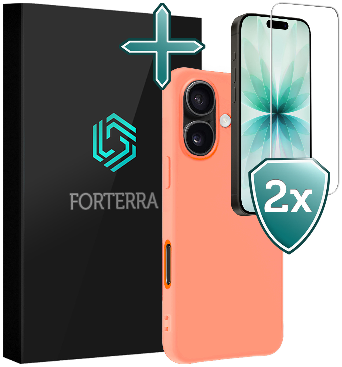 Forterra Forterra iPhone 17 Hoesje Siliconen Met 2x Screenprotector Met Dichte Notch - Perzik