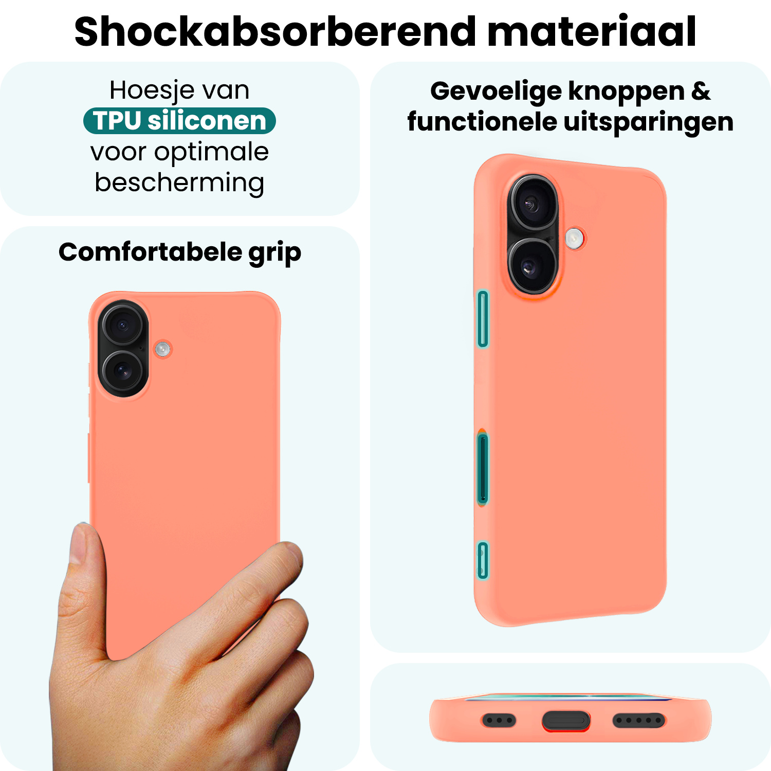 Forterra Forterra iPhone 17 Hoesje Siliconen Met 2x Screenprotector Met Dichte Notch - Perzik