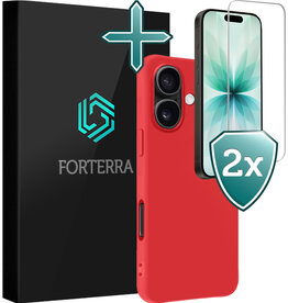 Forterra Forterra iPhone 17 Hoesje Siliconen Met 2x Screenprotector Met Dichte Notch - Rood
