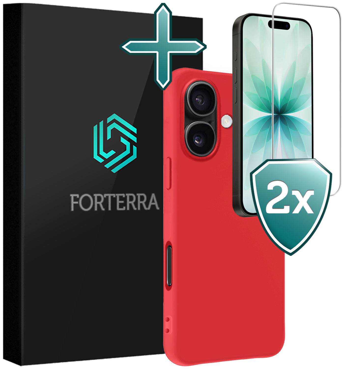Forterra Forterra iPhone 17 Hoesje Siliconen Met 2x Screenprotector Met Dichte Notch - Rood