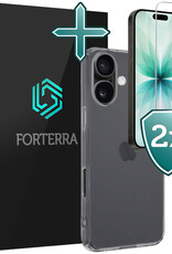 Forterra Forterra iPhone 17 Hoesje Siliconen Met 2x Screenprotector Met Dichte Notch - Transparant