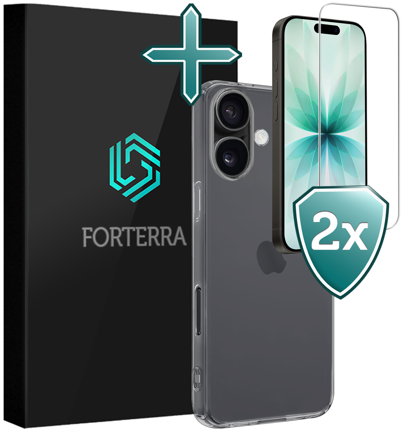 Forterra Forterra iPhone 17 Hoesje Siliconen Met 2x Screenprotector Met Dichte Notch - Transparant