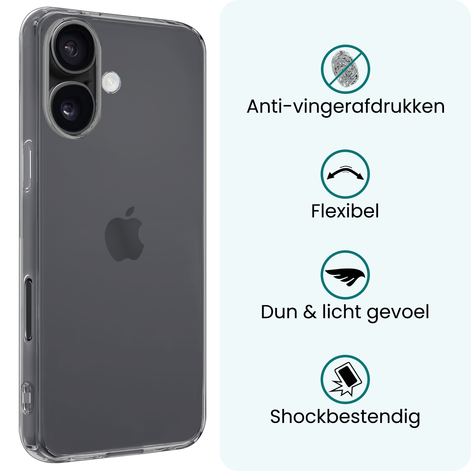 Forterra Forterra iPhone 17 Hoesje Siliconen Met 2x Screenprotector Met Dichte Notch - Transparant