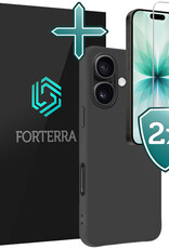 Forterra Forterra iPhone 17 Hoesje Siliconen Met 2x Screenprotector Met Dichte Notch - Zwart