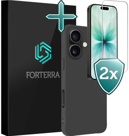Forterra Forterra iPhone 17 Hoesje Siliconen Met 2x Screenprotector Met Dichte Notch - Zwart
