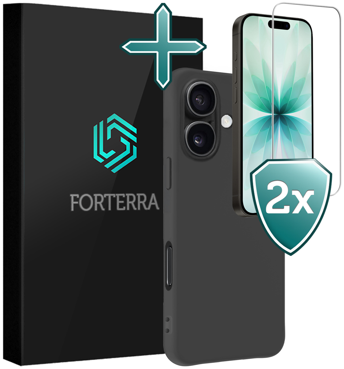 Forterra Forterra iPhone 17 Hoesje Siliconen Met 2x Screenprotector Met Dichte Notch - Zwart