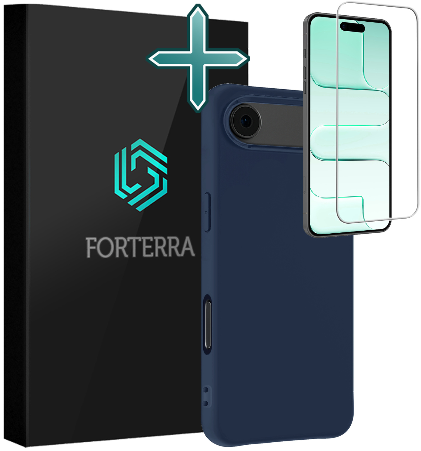 Forterra Forterra iPhone Air Hoesje Siliconen Met Screenprotector Met Dichte Notch - Donkerblauw