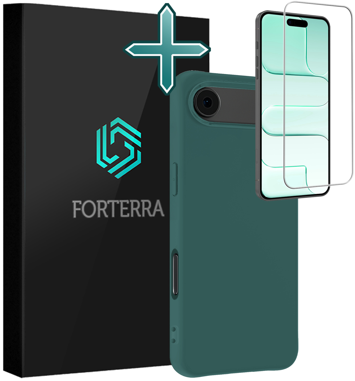 Forterra Forterra iPhone Air Hoesje Siliconen Met Screenprotector Met Dichte Notch - Donkergroen