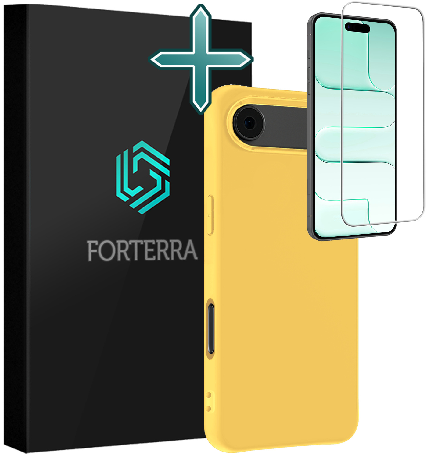 Forterra Forterra iPhone Air Hoesje Siliconen Met Screenprotector Met Dichte Notch - Geel