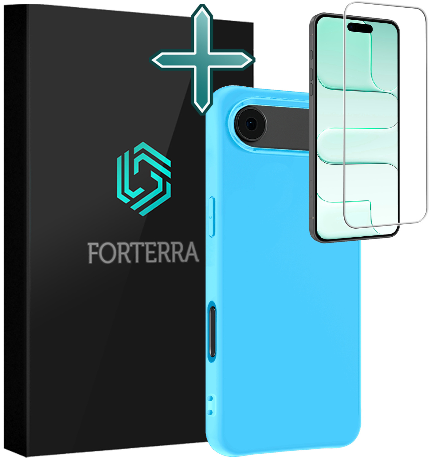 Forterra Forterra iPhone Air Hoesje Siliconen Met Screenprotector Met Dichte Notch - Lichtblauw