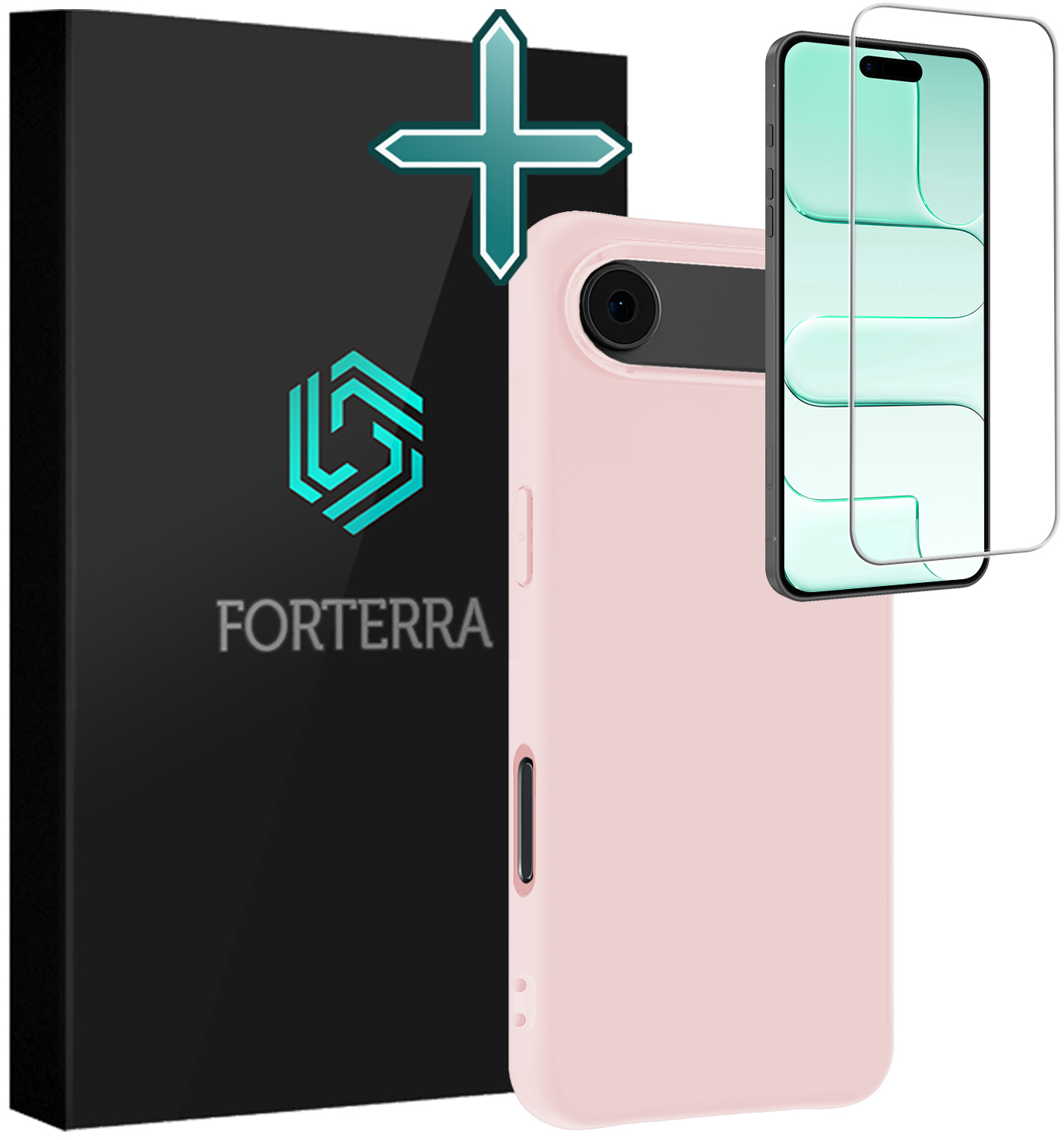 Forterra Forterra iPhone Air Hoesje Siliconen Met Screenprotector Met Dichte Notch - Lichtroze