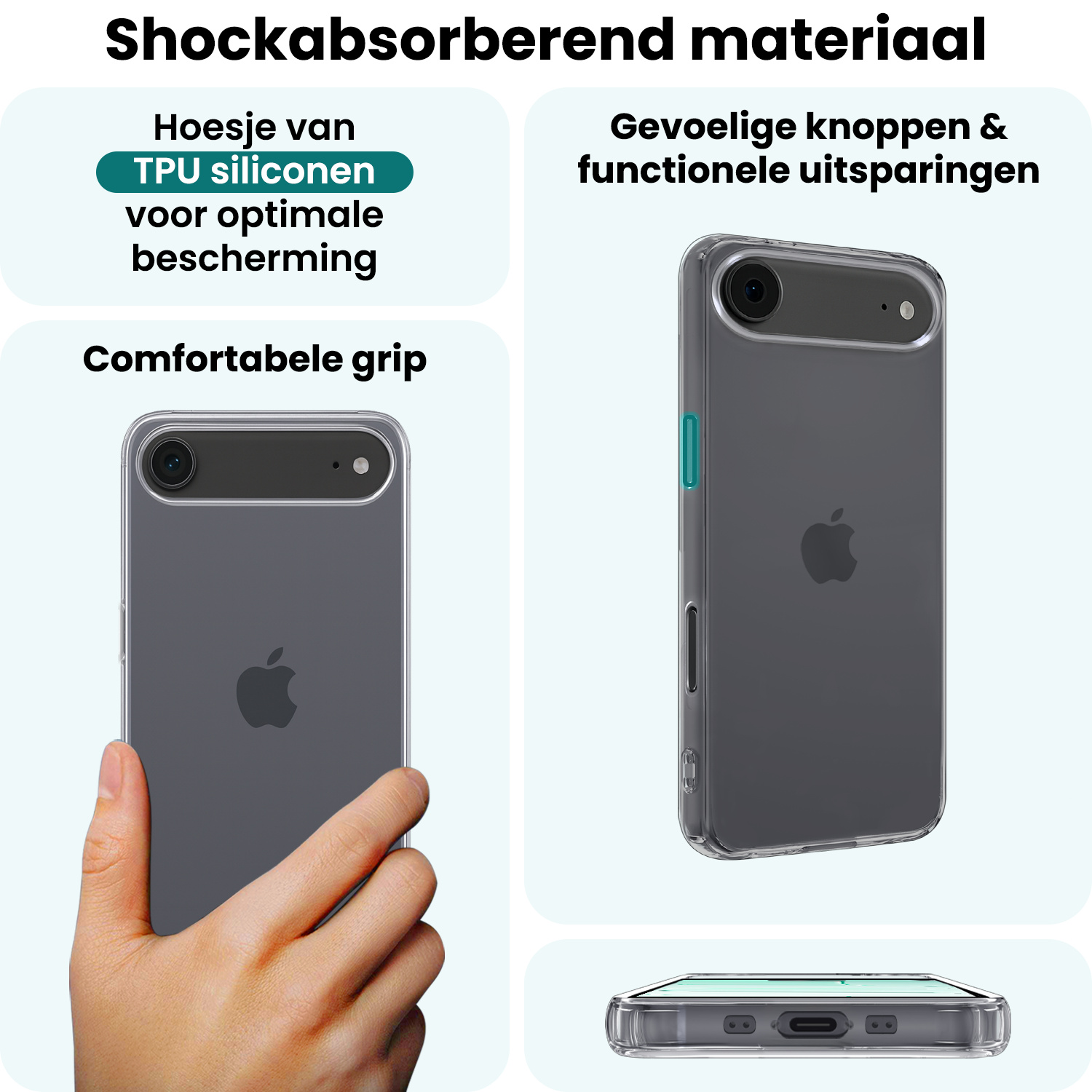 Forterra Forterra iPhone Air Hoesje Siliconen Met Screenprotector Met Dichte Notch - Transparant