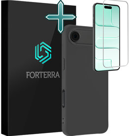 Forterra Forterra iPhone Air Hoesje Siliconen Met Screenprotector Met Dichte Notch - Zwart