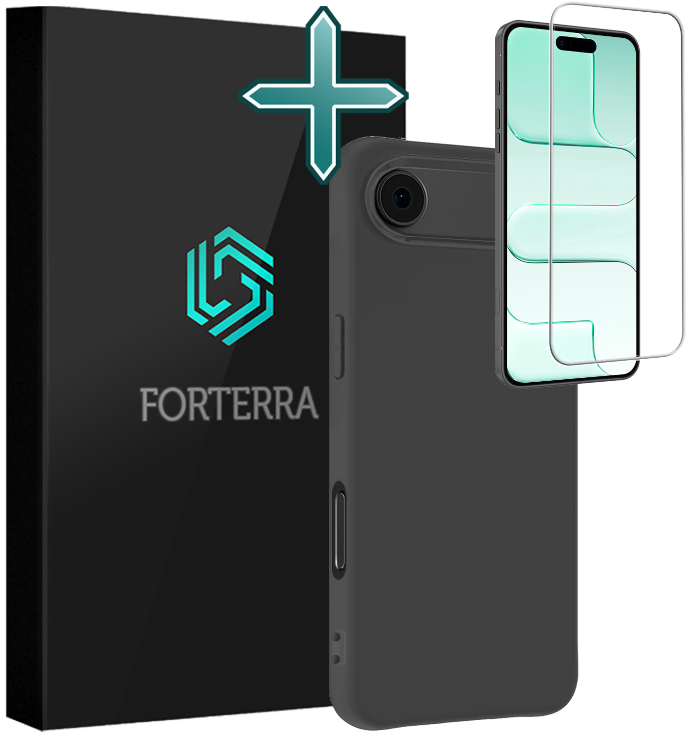 Forterra Forterra iPhone Air Hoesje Siliconen Met Screenprotector Met Dichte Notch - Zwart