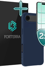 Forterra Forterra iPhone Air Hoesje Siliconen Met 2x Screenprotector Met Dichte Notch - Donkerblauw