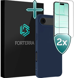 Forterra Forterra iPhone Air Hoesje Siliconen Met 2x Screenprotector Met Dichte Notch - Donkerblauw