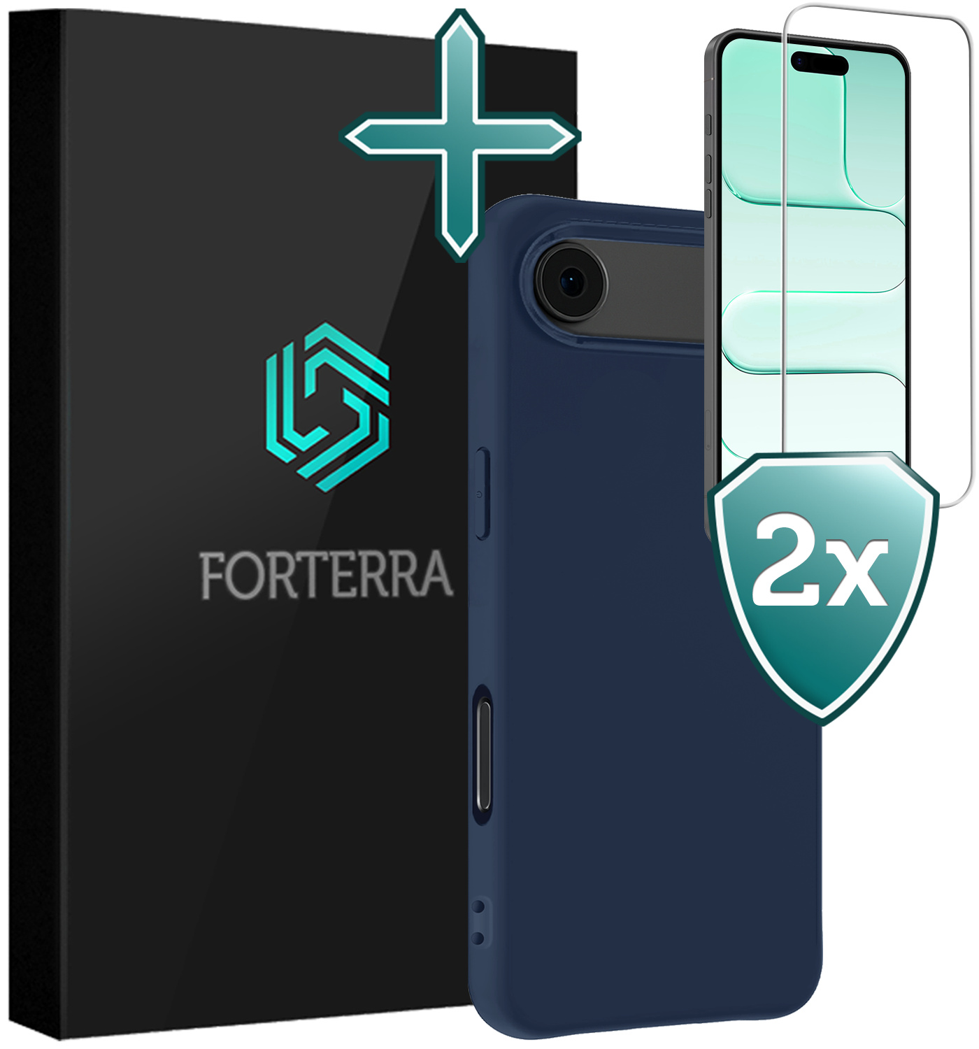 Forterra Forterra iPhone Air Hoesje Siliconen Met 2x Screenprotector Met Dichte Notch - Donkerblauw
