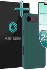 Forterra Forterra iPhone Air Hoesje Siliconen Met 2x Screenprotector Met Dichte Notch - Donkergroen