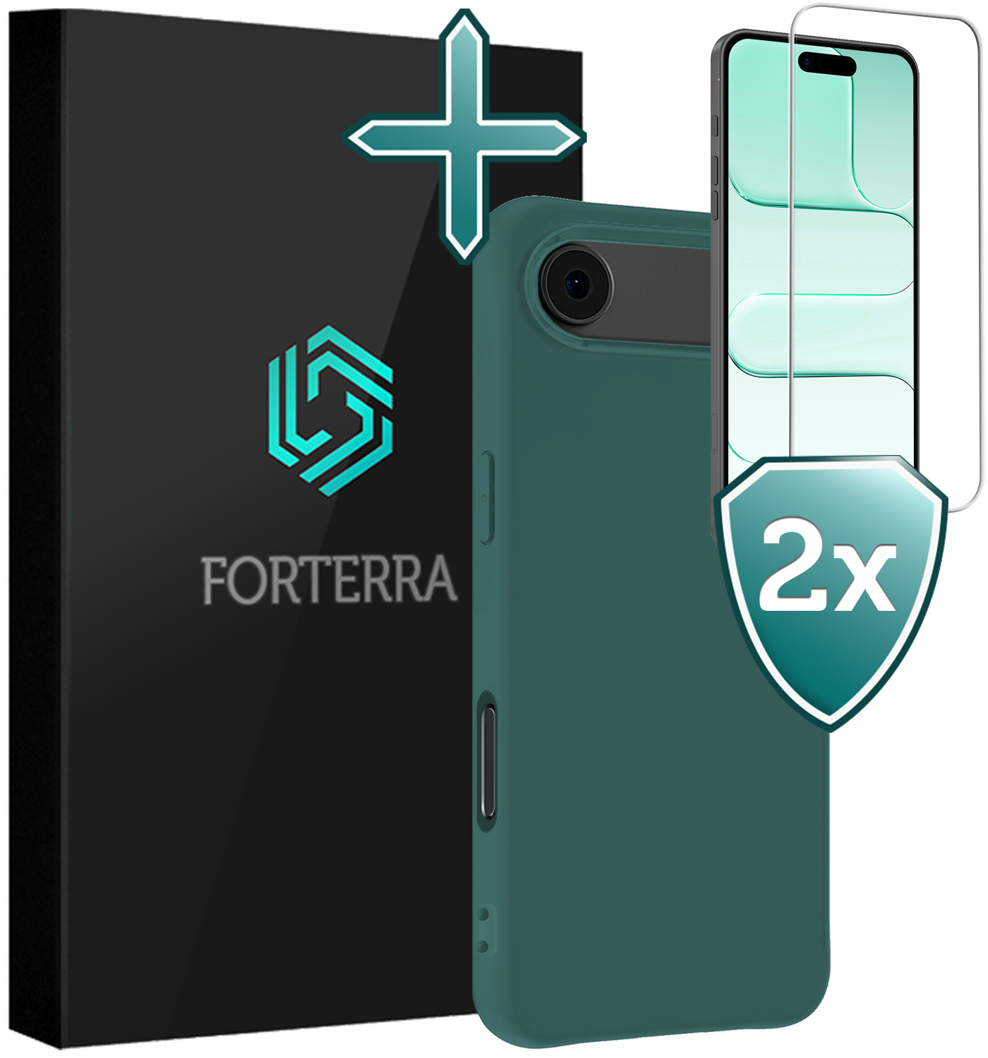Forterra Forterra iPhone Air Hoesje Siliconen Met 2x Screenprotector Met Dichte Notch - Donkergroen