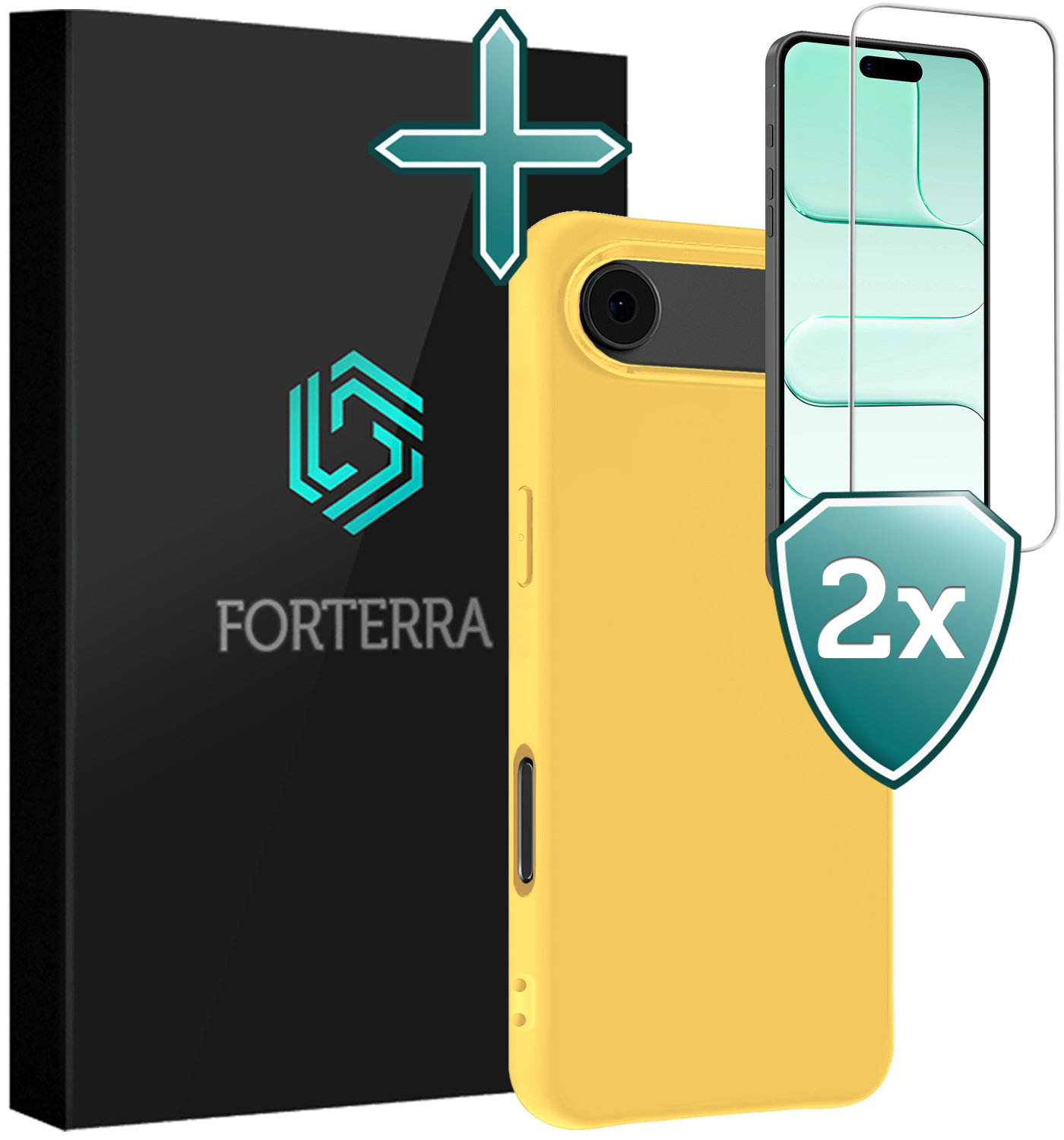 Forterra Forterra iPhone Air Hoesje Siliconen Met 2x Screenprotector Met Dichte Notch - Geel