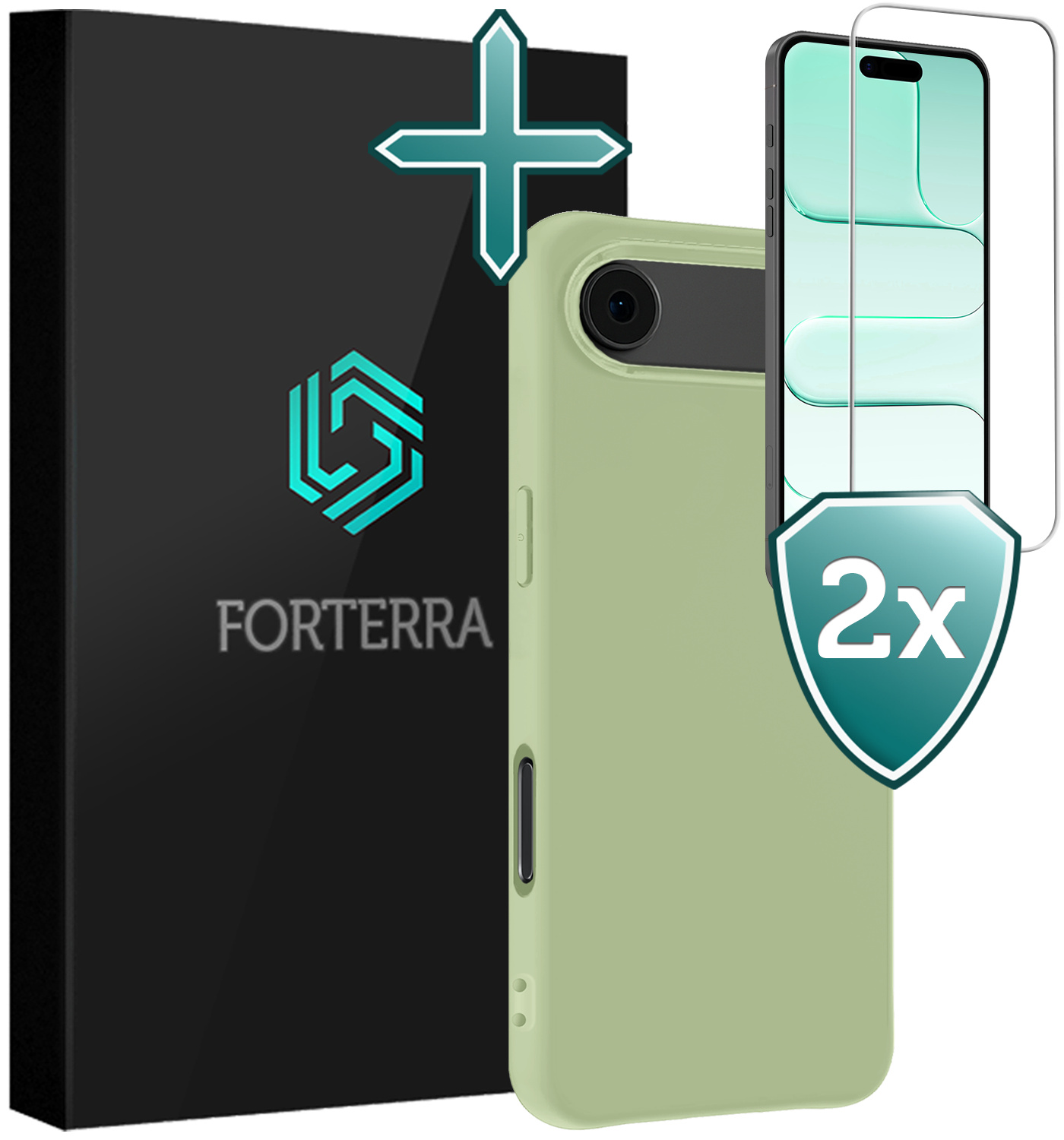 Forterra Forterra iPhone Air Hoesje Siliconen Met 2x Screenprotector Met Dichte Notch - Groen
