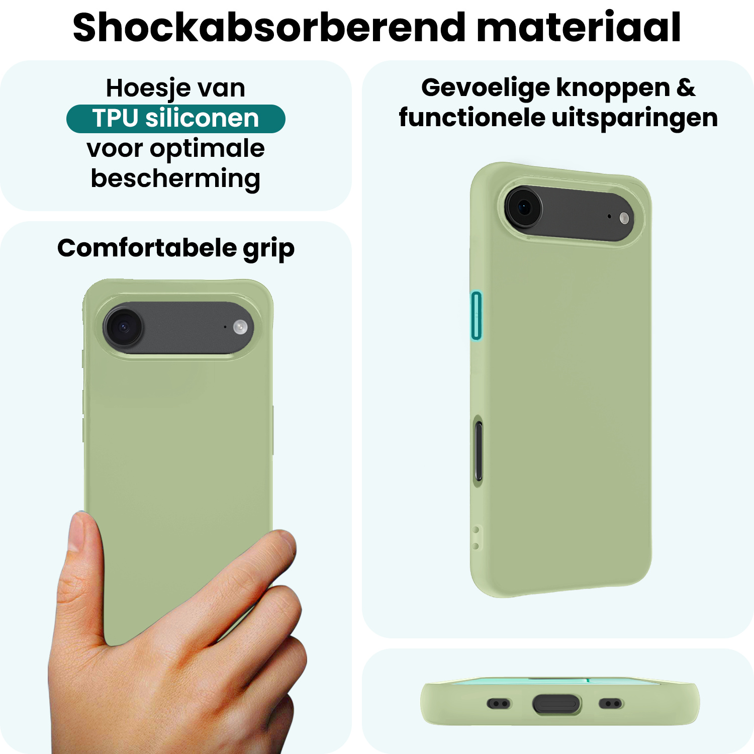 Forterra Forterra iPhone Air Hoesje Siliconen Met 2x Screenprotector Met Dichte Notch - Groen