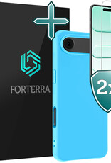 Forterra Forterra iPhone Air Hoesje Siliconen Met 2x Screenprotector Met Dichte Notch - Lichtblauw