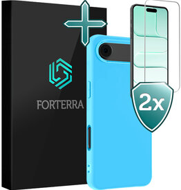 Forterra Forterra iPhone Air Hoesje Siliconen Met 2x Screenprotector Met Dichte Notch - Lichtblauw