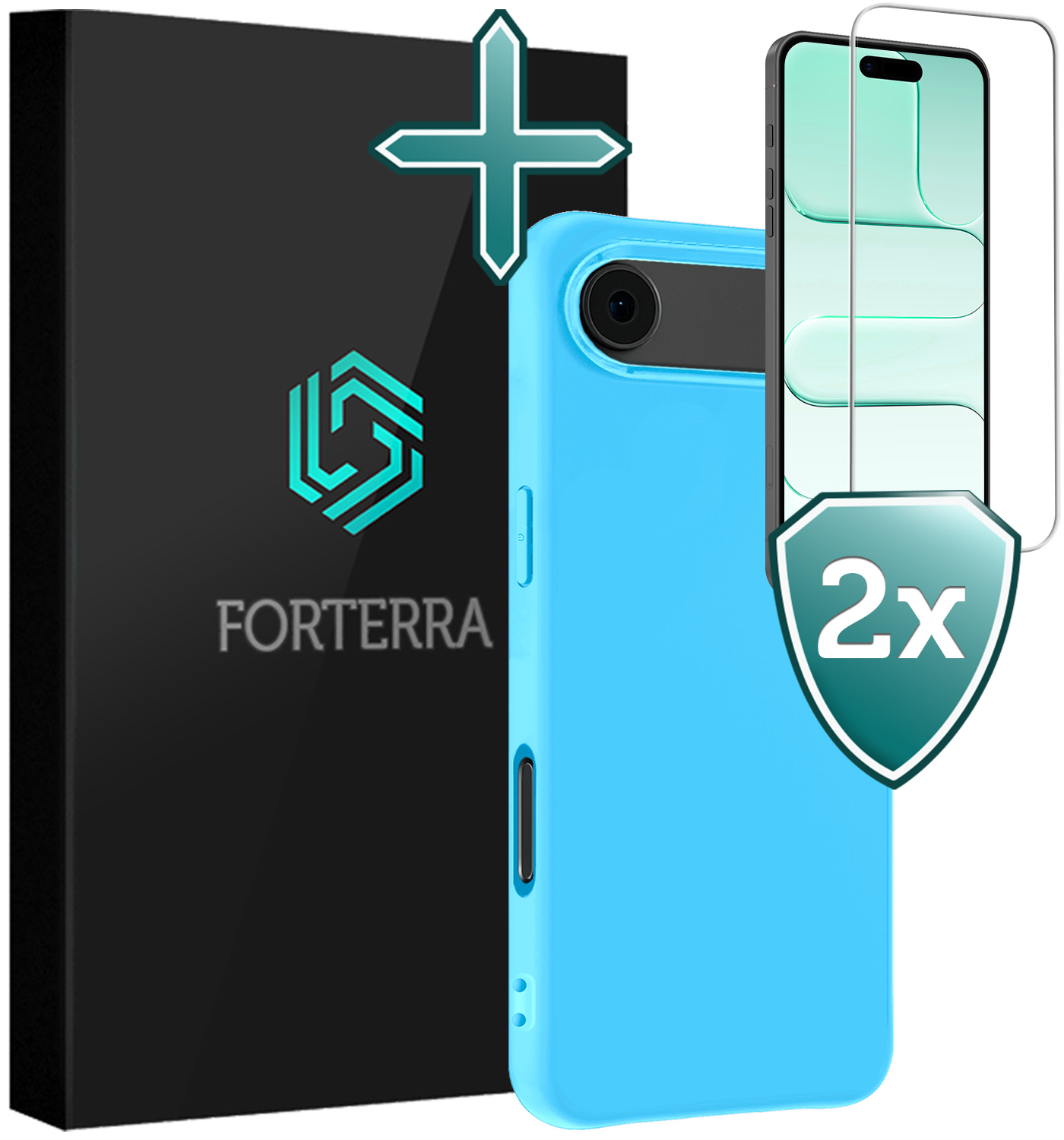 Forterra Forterra iPhone Air Hoesje Siliconen Met 2x Screenprotector Met Dichte Notch - Lichtblauw