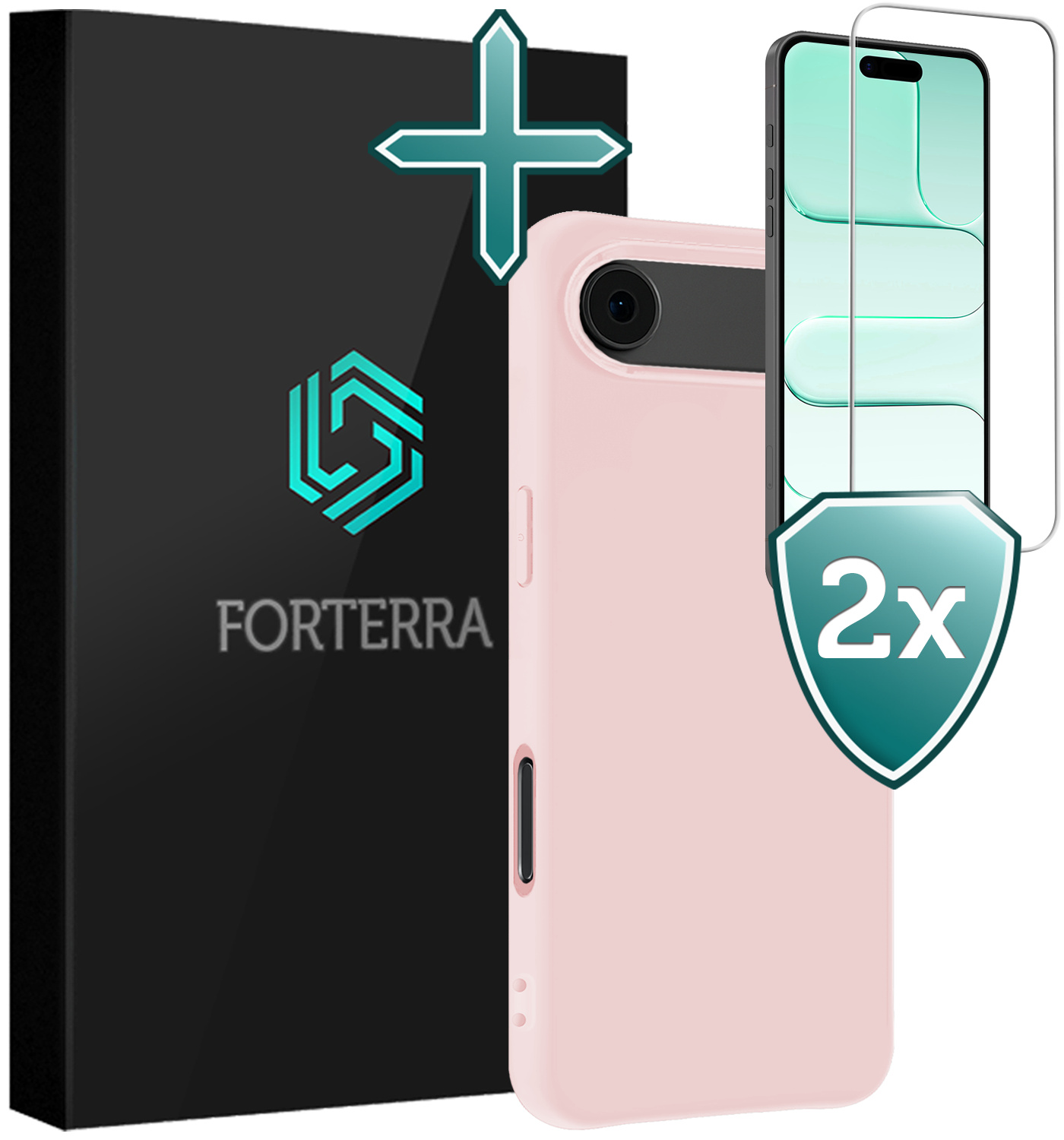 Forterra Forterra iPhone Air Hoesje Siliconen Met 2x Screenprotector Met Dichte Notch - Lichtroze