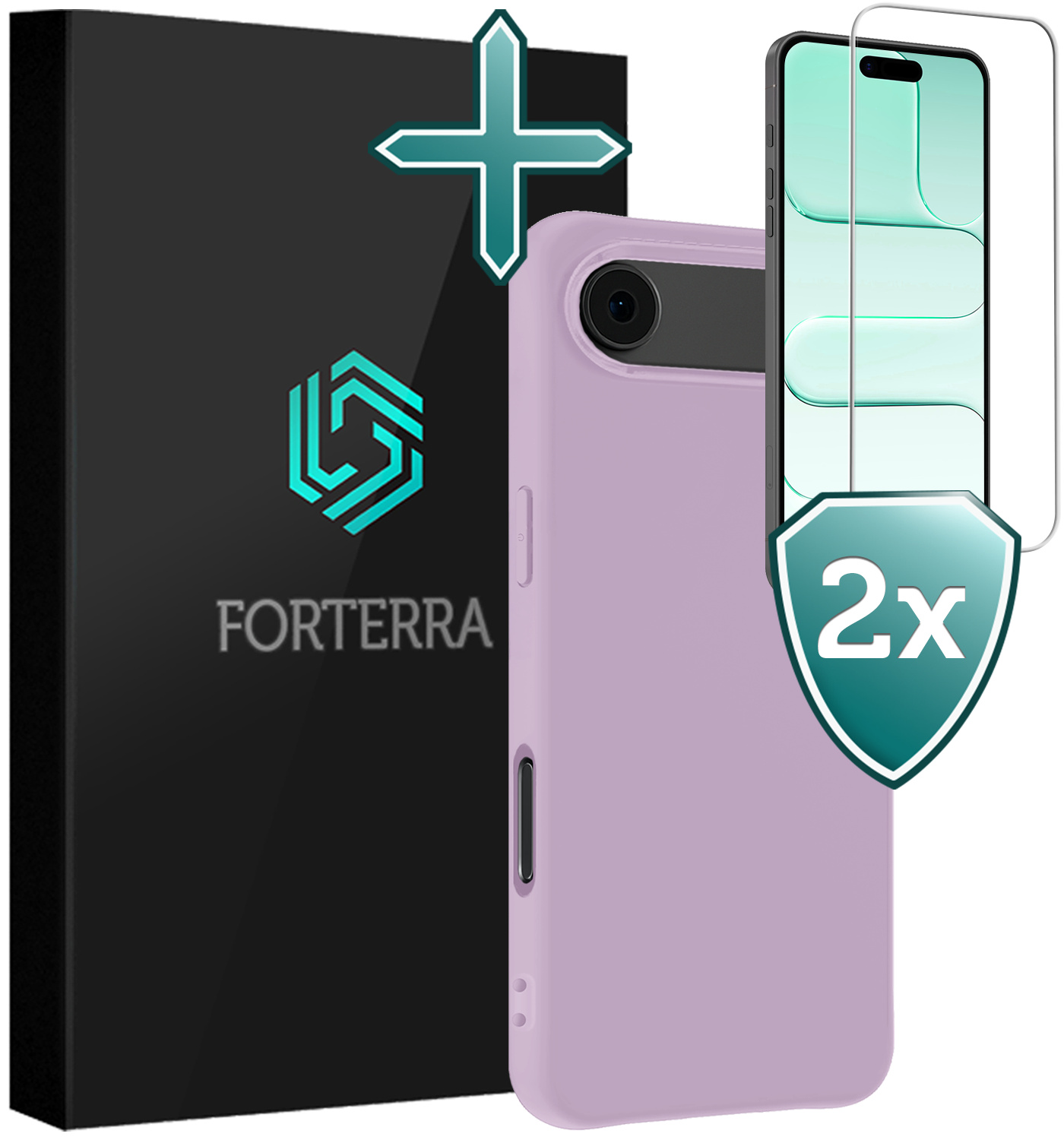 Forterra Forterra iPhone Air Hoesje Siliconen Met 2x Screenprotector Met Dichte Notch - Lila