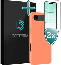 Forterra Forterra iPhone Air Hoesje Siliconen Met 2x Screenprotector Met Dichte Notch - Perzik