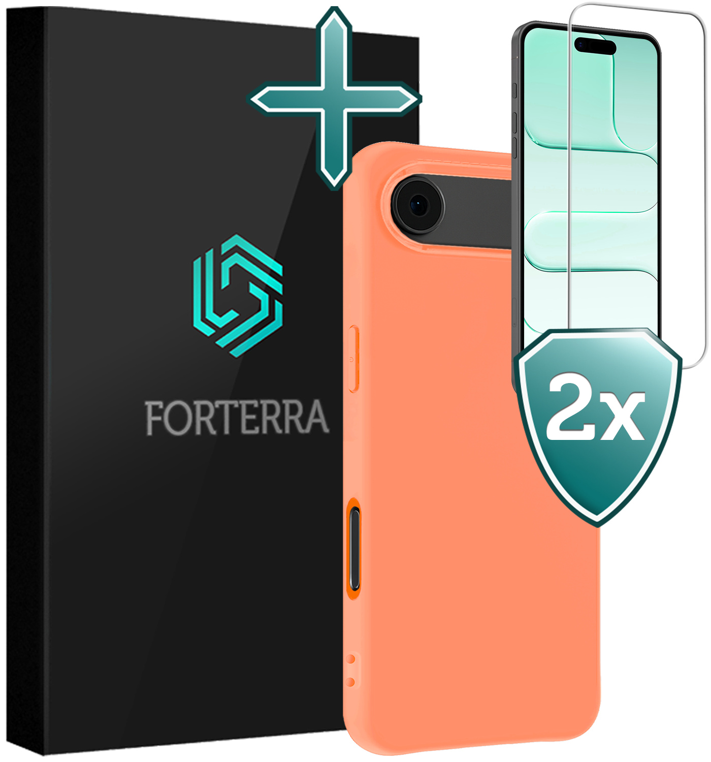 Forterra Forterra iPhone Air Hoesje Siliconen Met 2x Screenprotector Met Dichte Notch - Perzik
