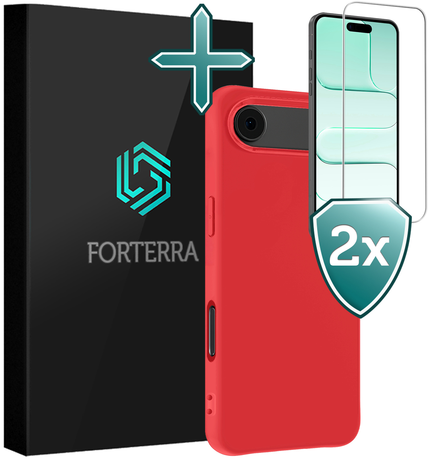 Forterra Forterra iPhone Air Hoesje Siliconen Met 2x Screenprotector Met Dichte Notch - Rood
