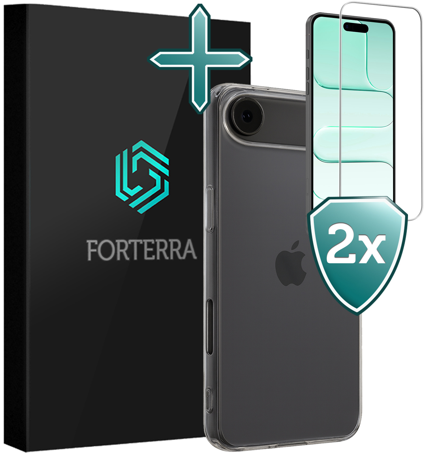 Forterra Forterra iPhone Air Hoesje Siliconen Met 2x Screenprotector Met Dichte Notch - Transparant