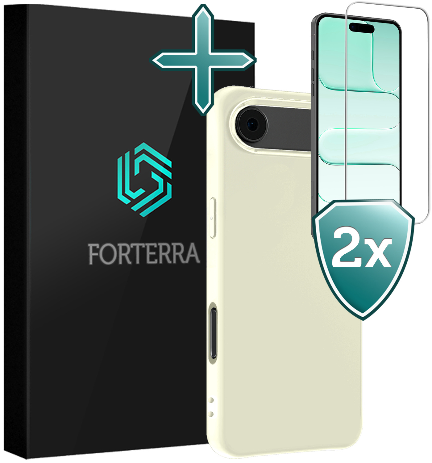 Forterra Forterra iPhone Air Hoesje Siliconen Met 2x Screenprotector Met Dichte Notch - Wit