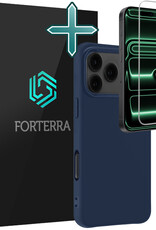 Forterra Forterra iPhone 17 Pro Hoesje Siliconen Met Screenprotector Met Dichte Notch - Donkerblauw
