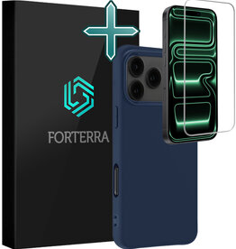 Forterra Forterra iPhone 17 Pro Hoesje Siliconen Met Screenprotector Met Dichte Notch - Donkerblauw