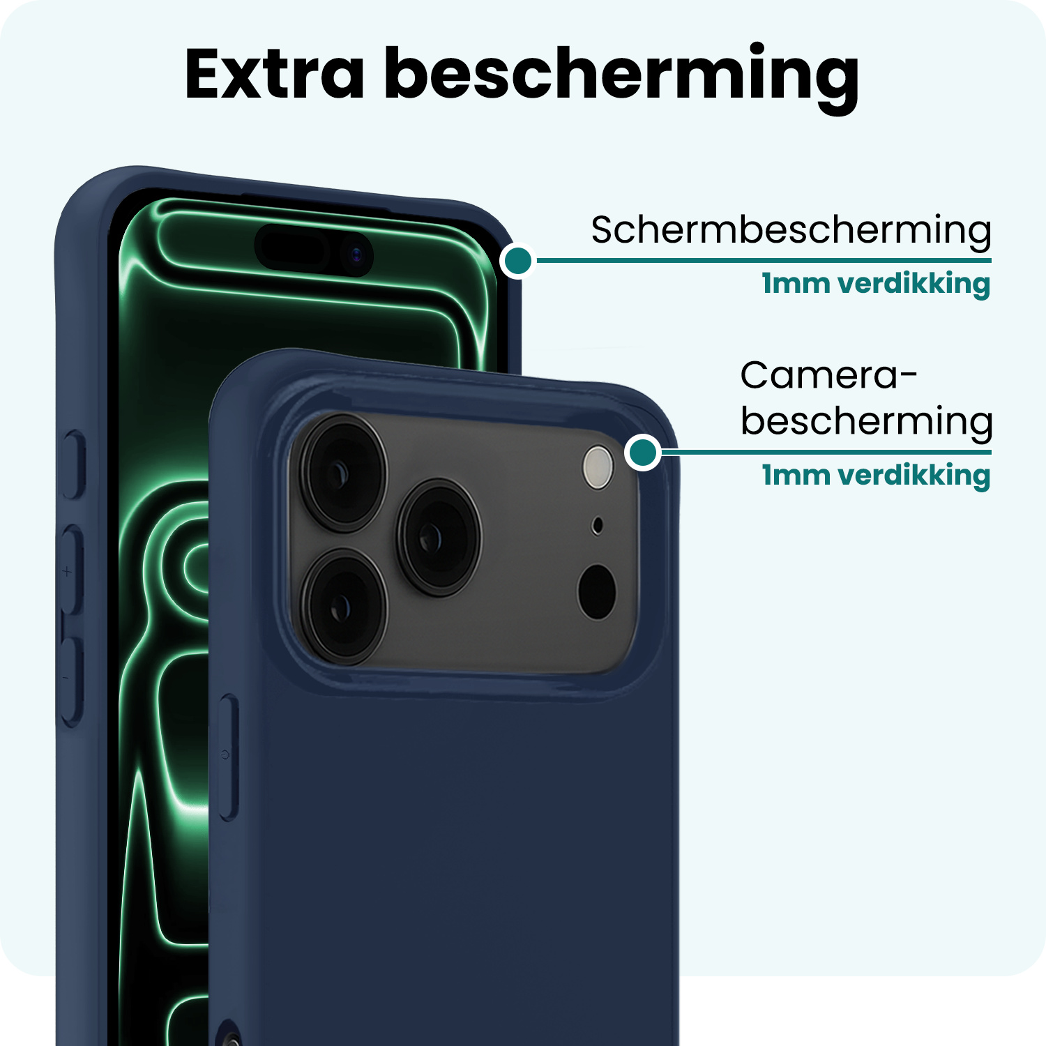 Forterra Forterra iPhone 17 Pro Hoesje Siliconen Met Screenprotector Met Dichte Notch - Donkerblauw