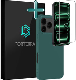 Forterra Forterra iPhone 17 Pro Hoesje Siliconen Met Screenprotector Met Dichte Notch - Donkergroen