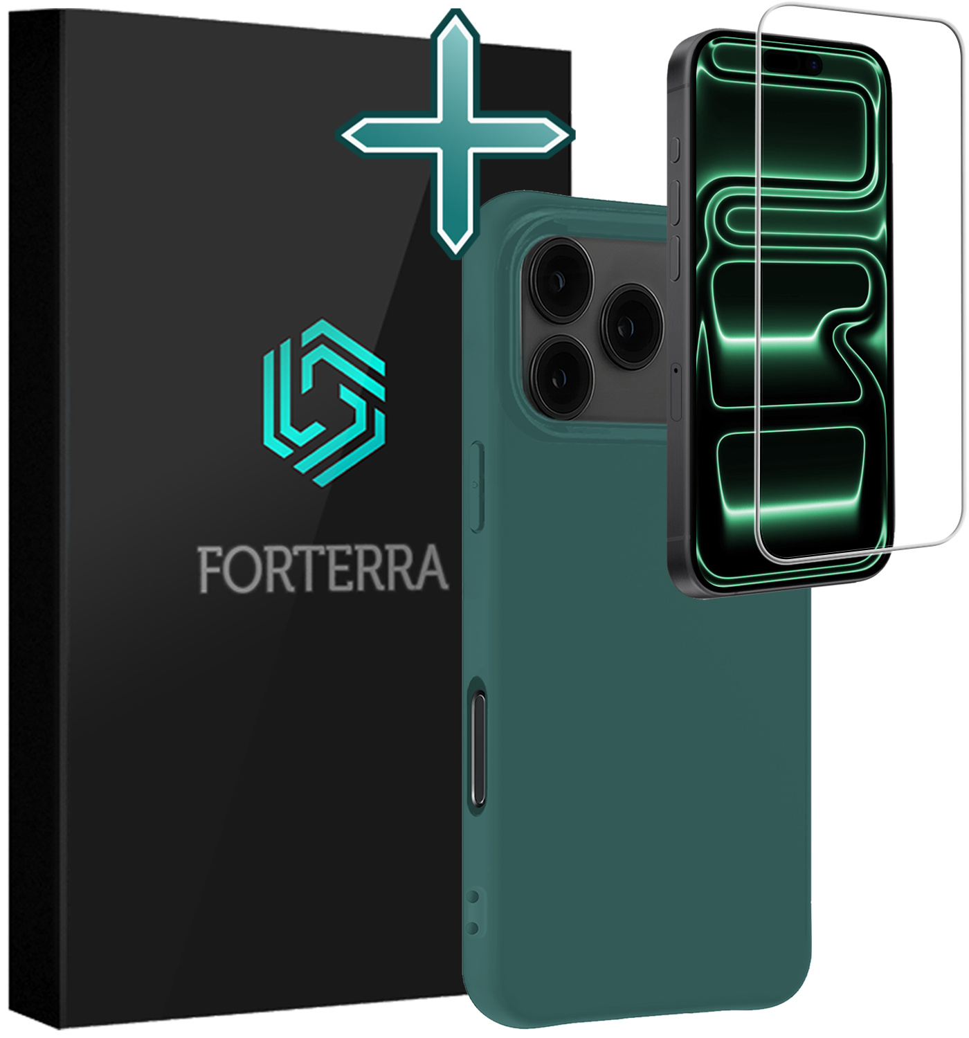 Forterra Forterra iPhone 17 Pro Hoesje Siliconen Met Screenprotector Met Dichte Notch - Donkergroen
