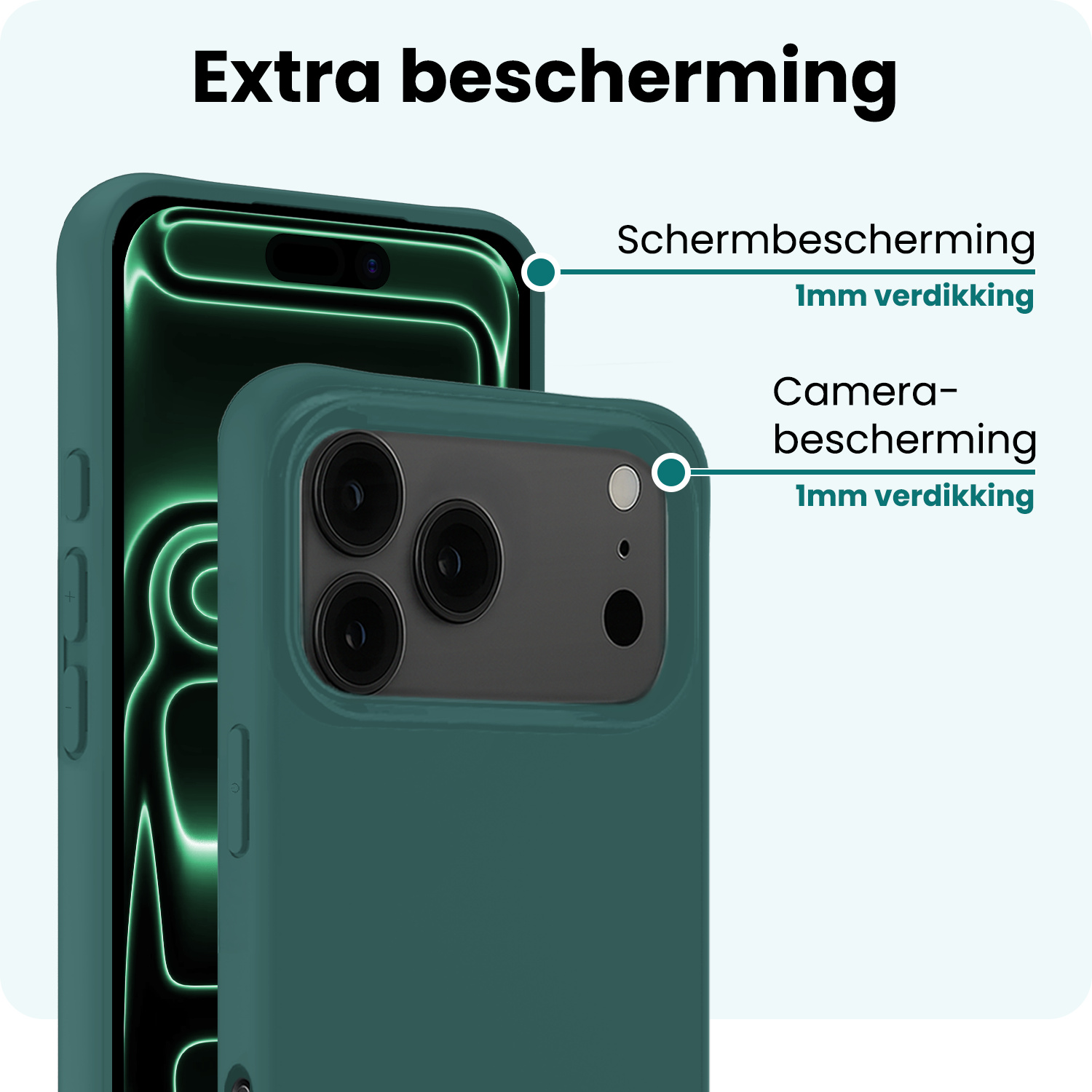 Forterra Forterra iPhone 17 Pro Hoesje Siliconen Met Screenprotector Met Dichte Notch - Donkergroen