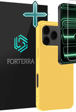 Forterra Forterra iPhone 17 Pro Hoesje Siliconen Met Screenprotector Met Dichte Notch - Geel