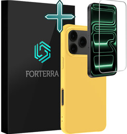 Forterra Forterra iPhone 17 Pro Hoesje Siliconen Met Screenprotector Met Dichte Notch - Geel
