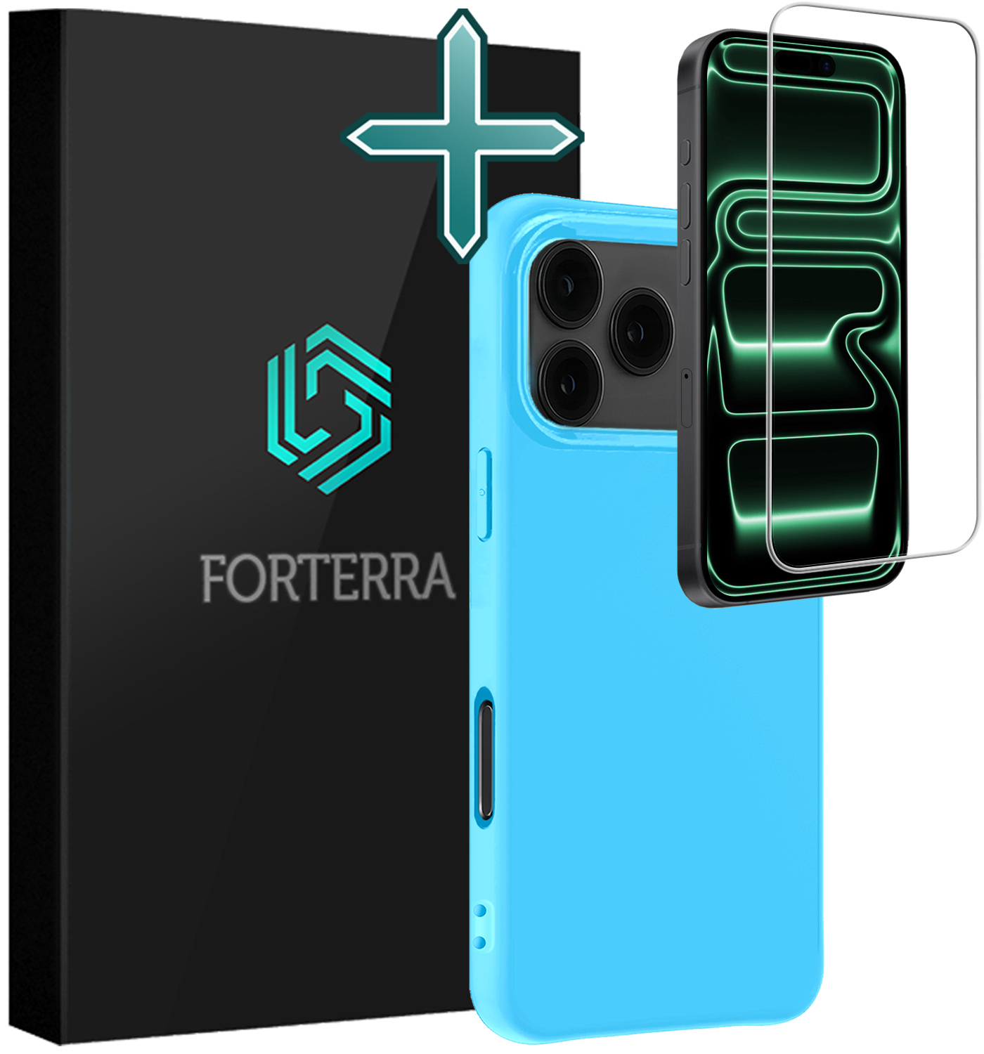 Forterra Forterra iPhone 17 Pro Hoesje Siliconen Met Screenprotector Met Dichte Notch - Lichtblauw
